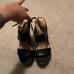 Black and Tan Wedges w/ Gold Accents